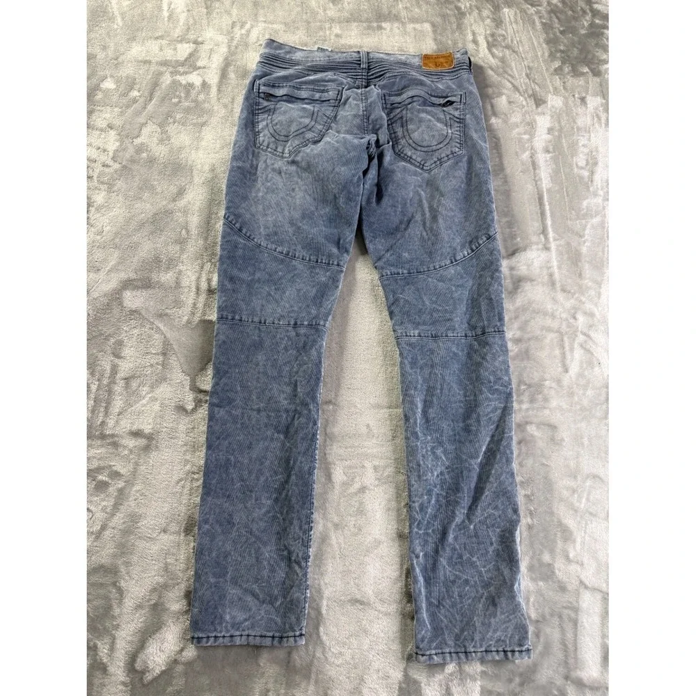 EU 31 True Religion Geno Relaxed Slim Moto Corduroy Pants Blue Acid Wash Men's
